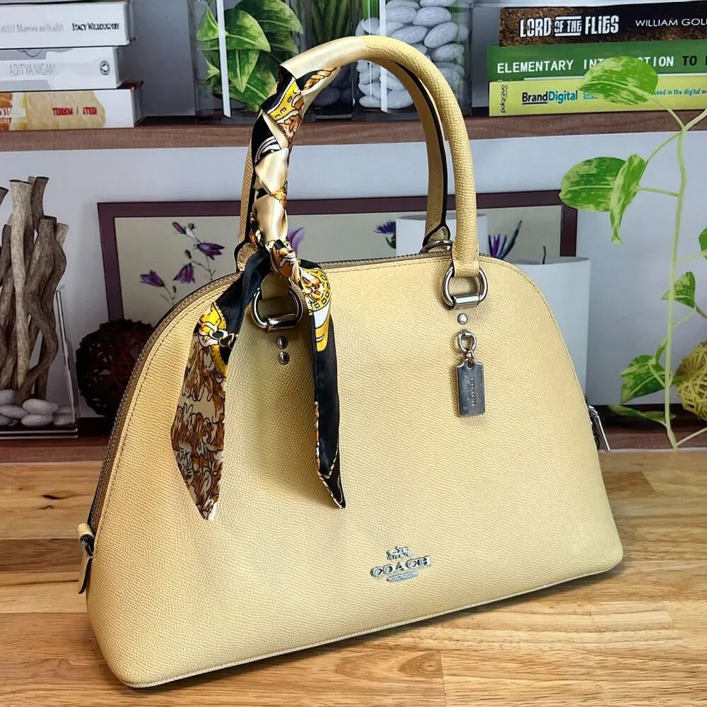Coach Katy Satchel 2553 Vanilla Butter Yellow | Crossgrain Leather Bag - Picture 12 of 13